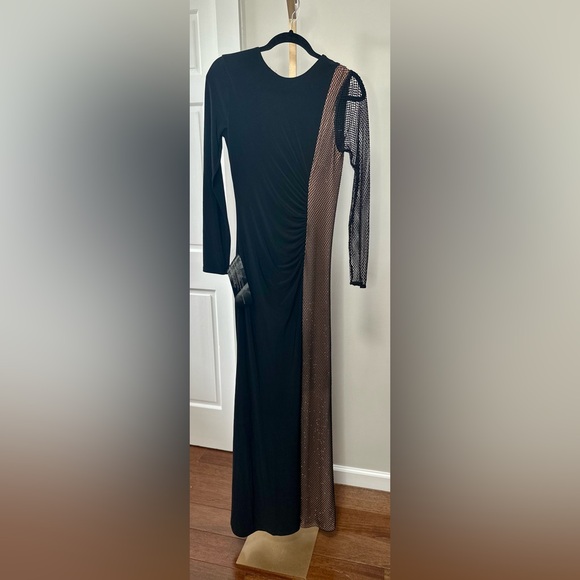 NWT Black Long Sleeve Formal Gown BCBGMAXAZRIA Rhinestone Evening - Picture 3 of 10